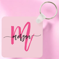 Hot Pink Modern Script Girly Monogram Name