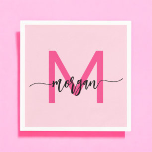 Hot Pink Modern Script Girly Monogram Name Napkin