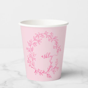 Hot Pink Modern Script Girly Monogram Name Paper Cups