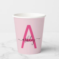 Hot Pink Modern Script Girly Monogram Name