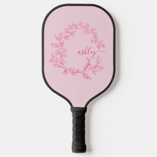 Hot Pink Modern Script Girly Monogram Name Pickleball Paddle