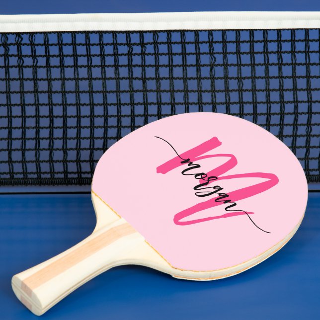 Hot Pink Modern Script Girly Monogram Name Ping Pong Paddle (Insitu)