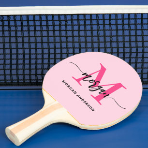 Hot Pink Modern Script Girly Monogram Name Ping Pong Paddle