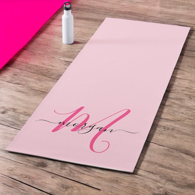 Hot Pink Modern Script Girly Monogram Name Yoga Mat (Creator Uploaded)