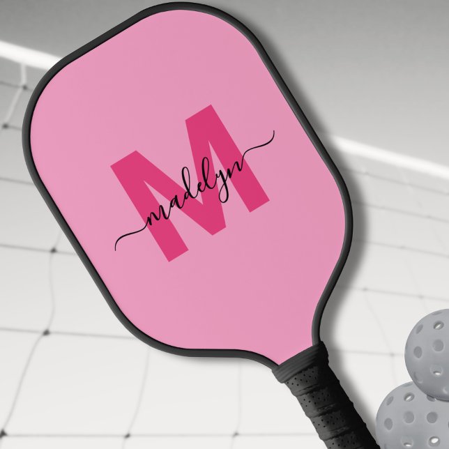 Hot Pink Modern Script Name Girly Monogram Pickleball Paddle (Hot Pink Modern Script Name Girly Monogram Pickleball Paddle)