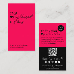 Hot Pink Modern Script QR Code, Thank You Candle Business Card