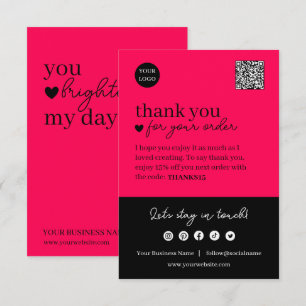 Hot Pink Modern Script, Thank You Candle Business Enclosure Card