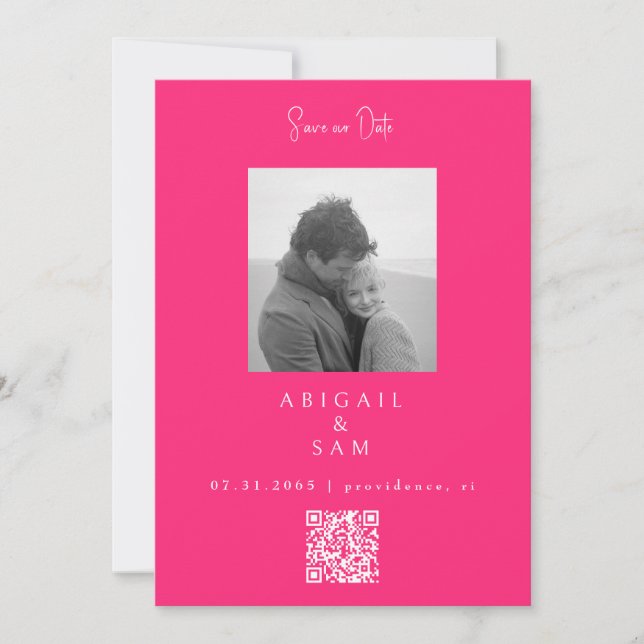 Hot Pink Modern Simplicity B/W Photo  Save The Date (Front)