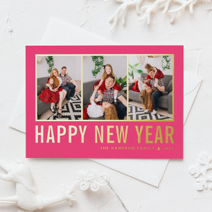 Hot Pink Modern Typography Photo Collage New Year