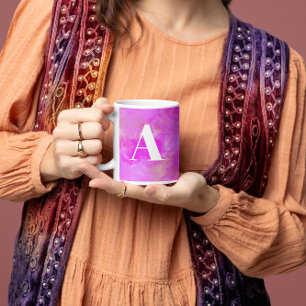 Hot Pink Modern Watercolor Girly Monogram  Coffee Mug