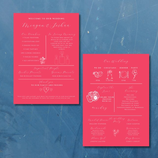 Hot Pink Modern Wedding Infographic Program Programme (Creator Uploaded)