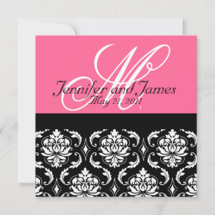 Hot Pink Monogram Damask Wedding Invitation