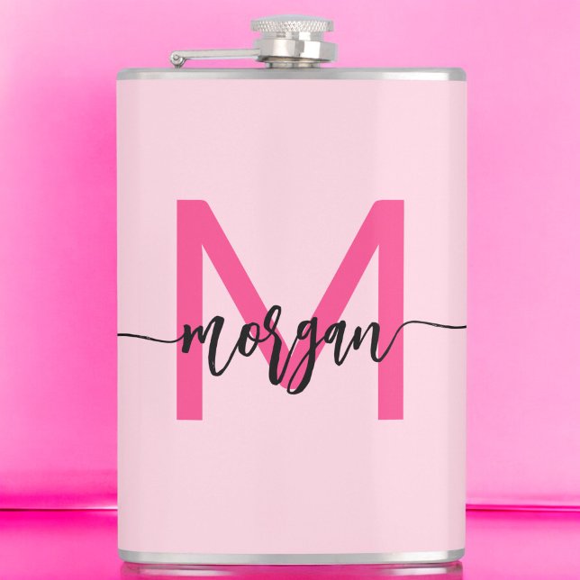 Hot Pink Monogram Girl's Bachelorette Party Hip Flask (Creator Uploaded)
