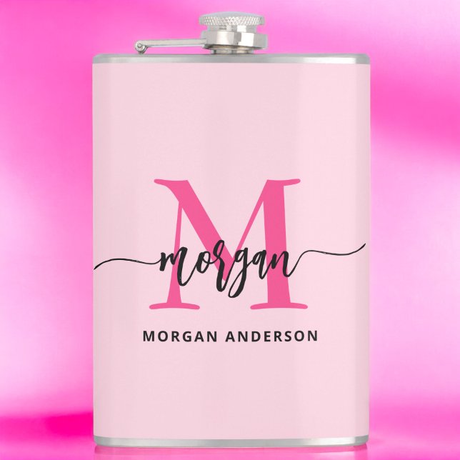 Hot Pink Monogram Girl's Bachelorette Party Hip Flask (Creator Uploaded)