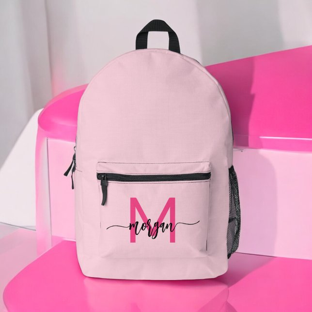 Hot Pink Monogram Girl's Back to School Printed Backpack (Creator Uploaded)