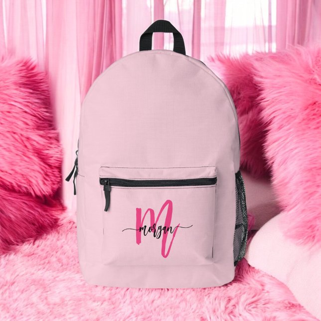Hot Pink Monogram Girl's Back to School Printed Backpack (Creator Uploaded)