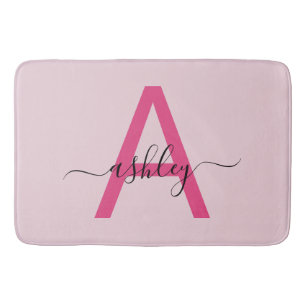 Hot Pink Monogram Girl's Dorm Room Bath Mat