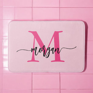 Hot Pink Monogram Girl's Dorm Room Bath Mat