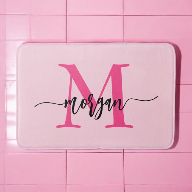 Hot Pink Monogram Girl's Dorm Room Bath Mat (Creator Uploaded)