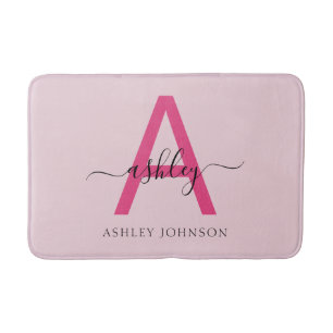 Hot Pink Monogram Girl's Dorm Room Bath Mat