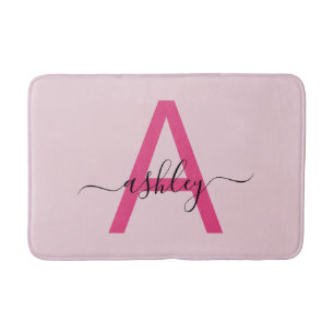 Hot Pink Monogram Girl's Room Bath Mat