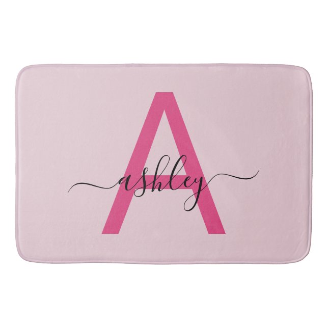Hot Pink Monogram Girl's Room Bath Mat (Front)