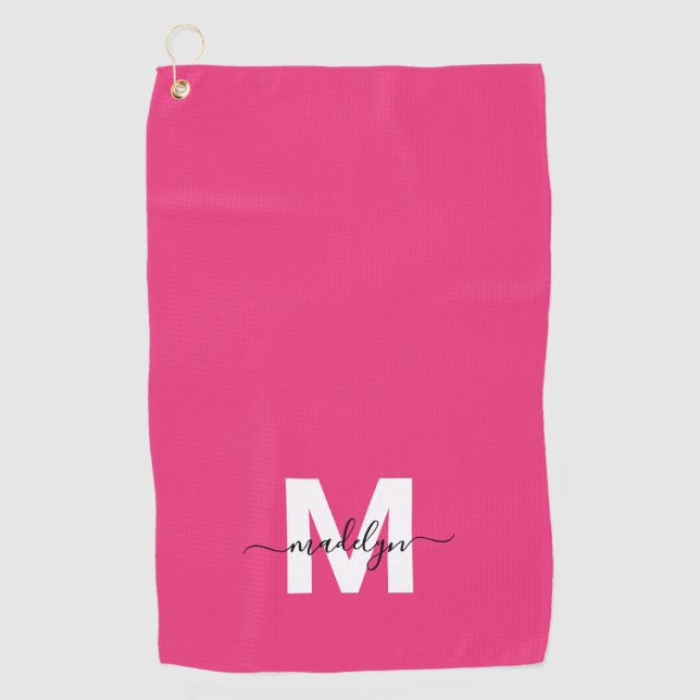 Hot Pink Monogram Golf Towel (Front)