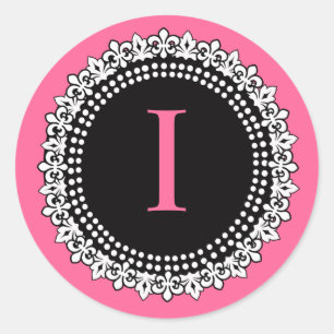 Hot Pink Monogram I Fleur de Lis Wedding Sticker