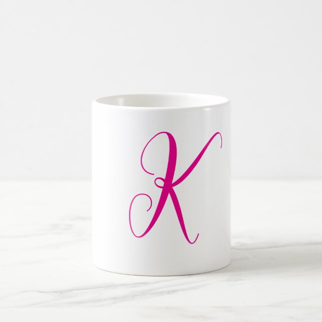 Hot Pink Monogram Initial Letter Wedding Gift Coffee Mug (Center)