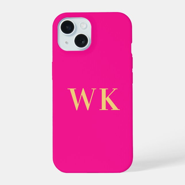 Hot Pink Monogram Initials iPhone 15 Case (Back)