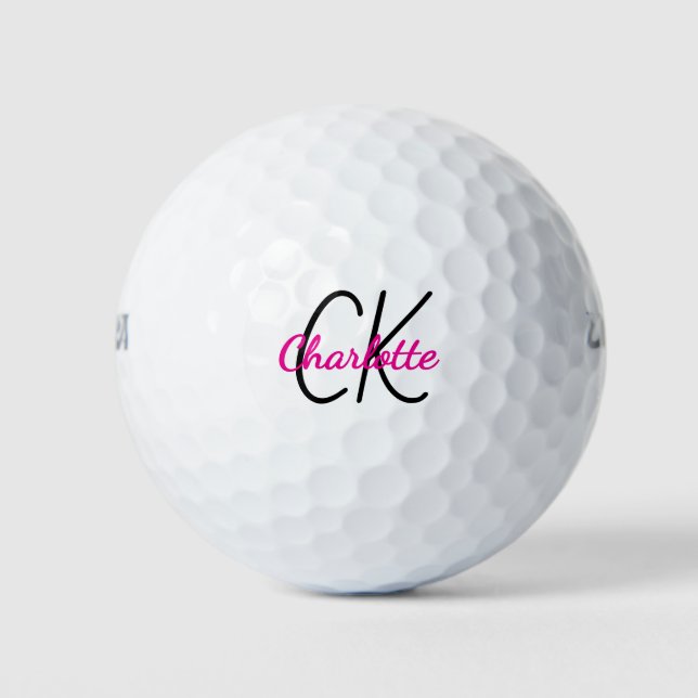 Hot pink monogram initials name golf balls (Front)