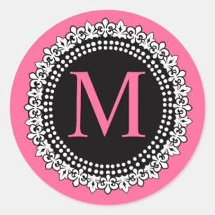 Hot Pink Monogram M Fleur de Lis Wedding Sticker