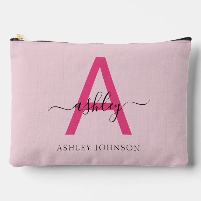Hot Pink Monogram Name Girl's Script Accessory Pouch (Front)