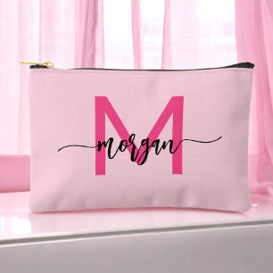 Hot Pink Monogram Name Girl's Script  Accessory Pouch