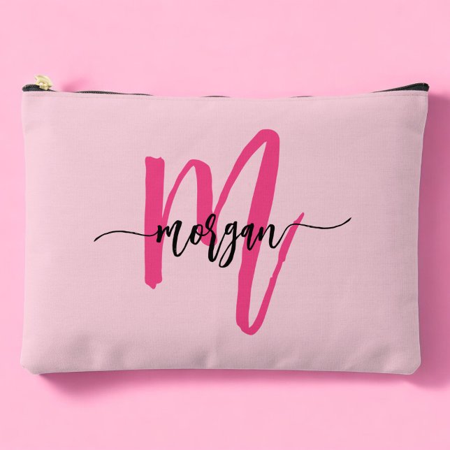 Hot Pink Monogram Name Girl's Script  Accessory Pouch (Creator Uploaded)
