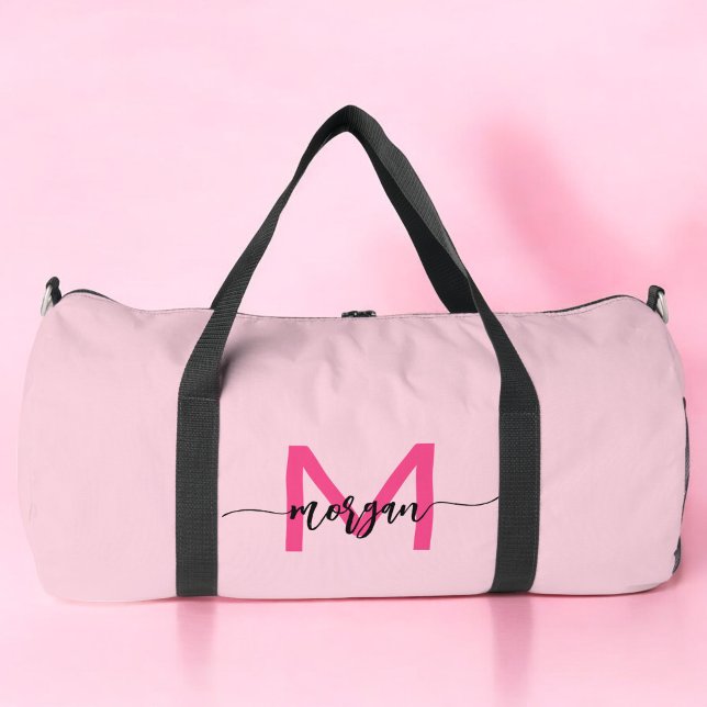 Hot Pink Monogram Name Girl's Script Sports Duffle Bag (Creator Uploaded)