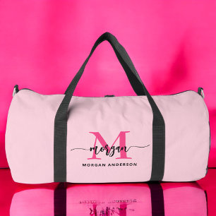 Hot Pink Monogram Name Girl's Script Sports Duffle Bag