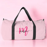 Hot Pink Monogram Name Girl's Script Sports Duffle Bag<br><div class="desc">Elevate your game with our Hot Pink Monogram Name Girl's Script Sports Duffle Bag! Featuring a vibrant hot pink design, this duffle bag is personalised with your name in an elegant script font for a custom touch. Ideal for sports, gym sessions, or travel, it offers ample space and durable construction...</div>
