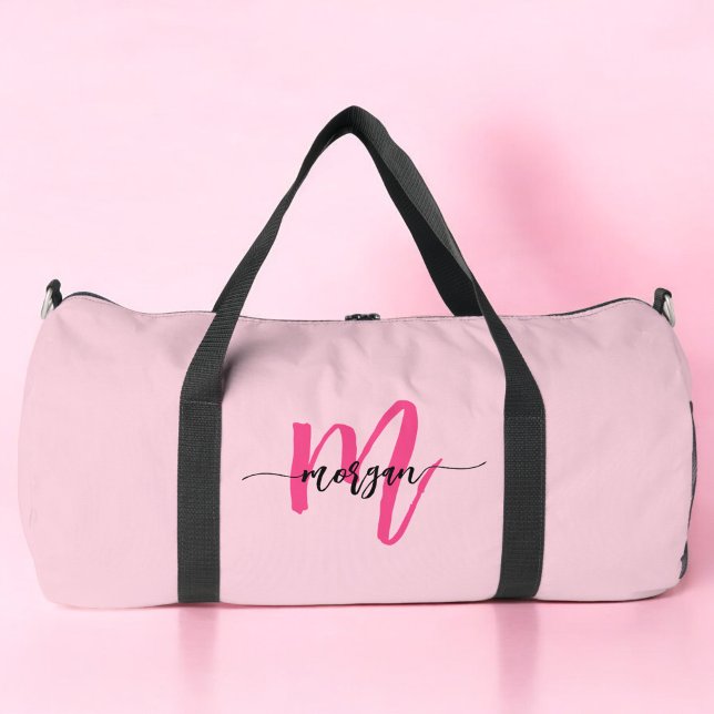 Hot Pink Monogram Name Girl's Script Sports Duffle Bag (Creator Uploaded)