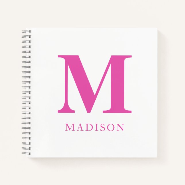 Hot Pink Monogram Name Notebook (Front)