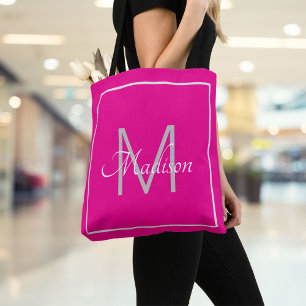 Hot Pink Monogram Name Tote Bag