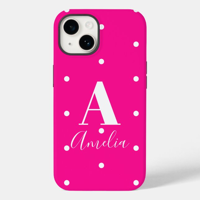 Hot Pink Monogram Polka Dots Case-Mate iPhone Case (Back)