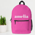 Hot Pink Monogram Printed Backpack<br><div class="desc">Cute backpack that features your monogram name or initials in a bold white popular font and a trendy hot pink background. You can adjust the size of the font in the design tool for shorter or longer names.</div>