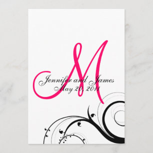Hot Pink Monogram Wedding Invitation Back