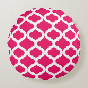 Hot Pink Moroccan Pattern Round Cushion