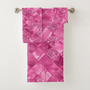Hot Pink Multi-Texture Square Weave Pattern Bath Towel Set