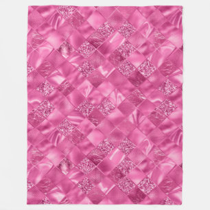 Hot Pink Multi-Texture Square Weave Pattern Fleece Blanket