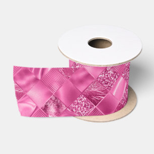 Hot Pink Multi-Texture Square Weave Pattern Satin Ribbon