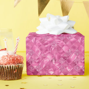 Hot Pink Multi-Texture Square Weave Pattern Wrapping Paper