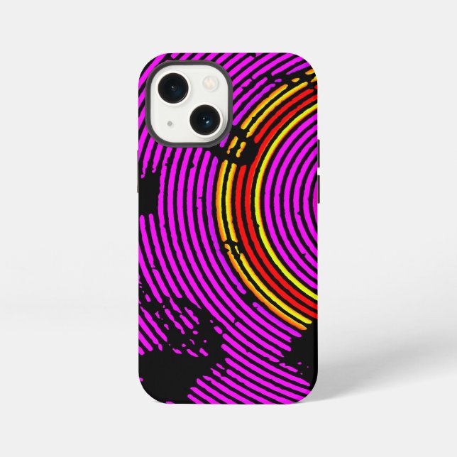 Hot Pink Multicolor Vinyl Disc Texture Pattern iPhone Case (Back)